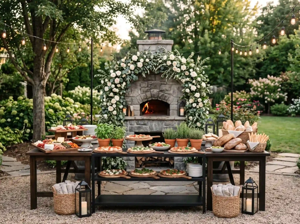 Wood Fired Pizza Garden Inspiration A sophistica Pizza oven wedding buffet inspir…
