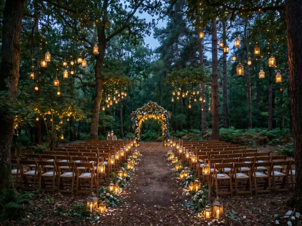 Lantern Lined Woodland Aisle