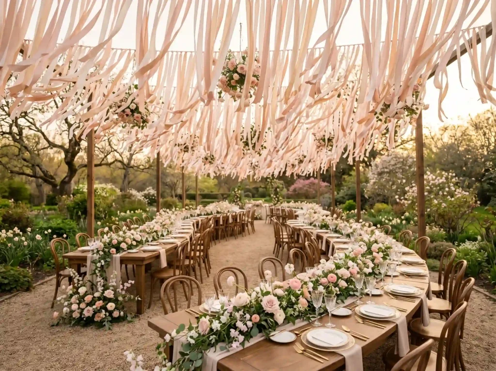 Floral Ribbon Canopy Reception
