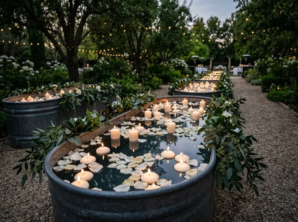 . Floating candles in water trough result