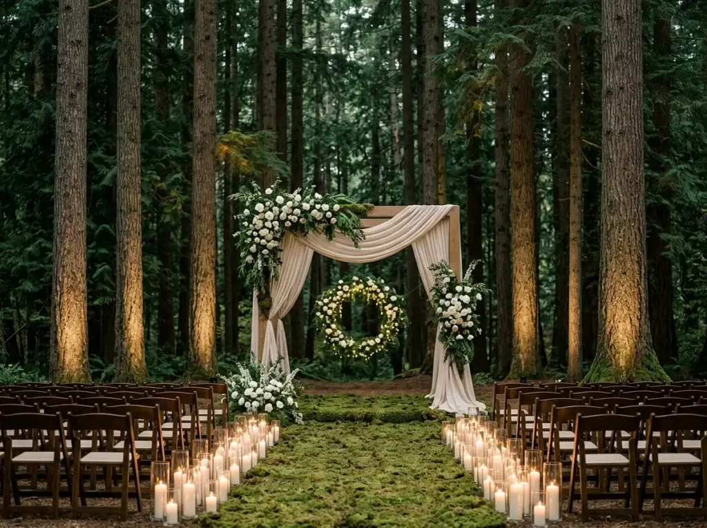 Forest wedding ceremony altar