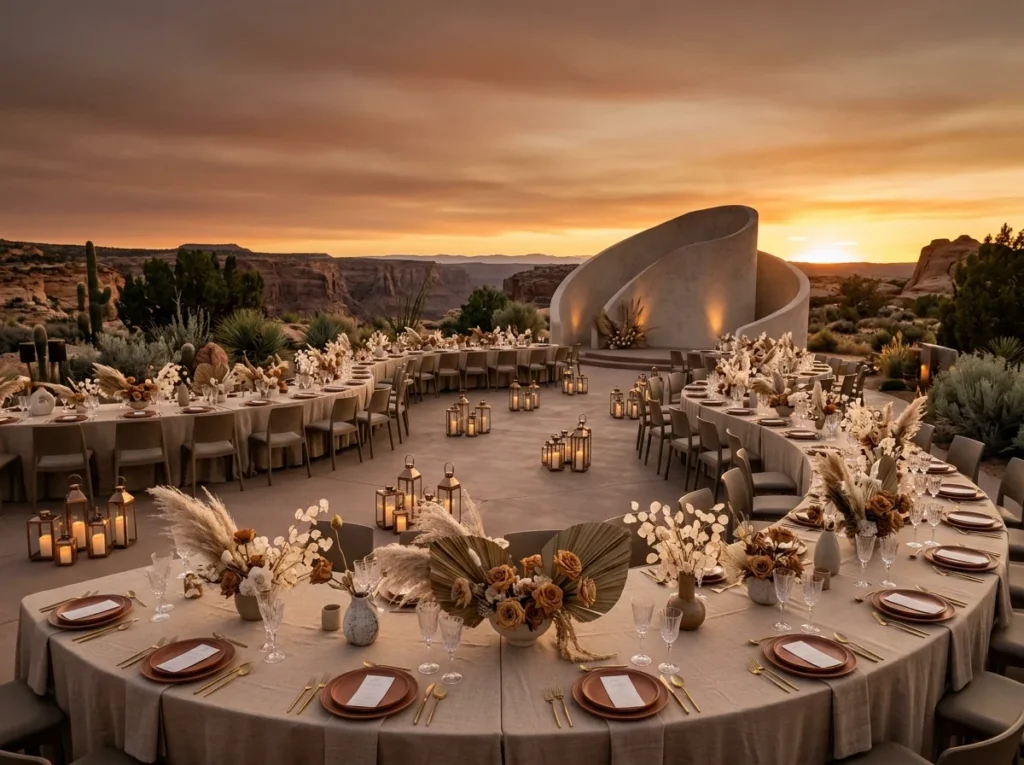 Desert sunset wedding reception …