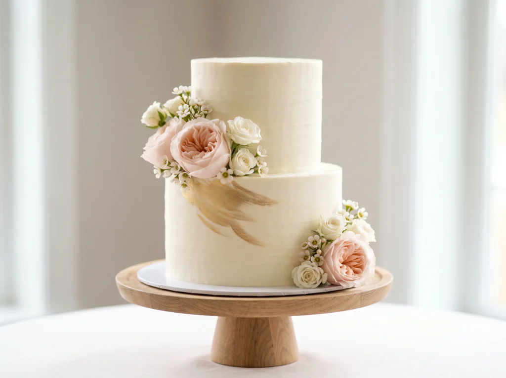 Blush Rose Minimalism Inspiration Retaining the Wedding cake with roses gold