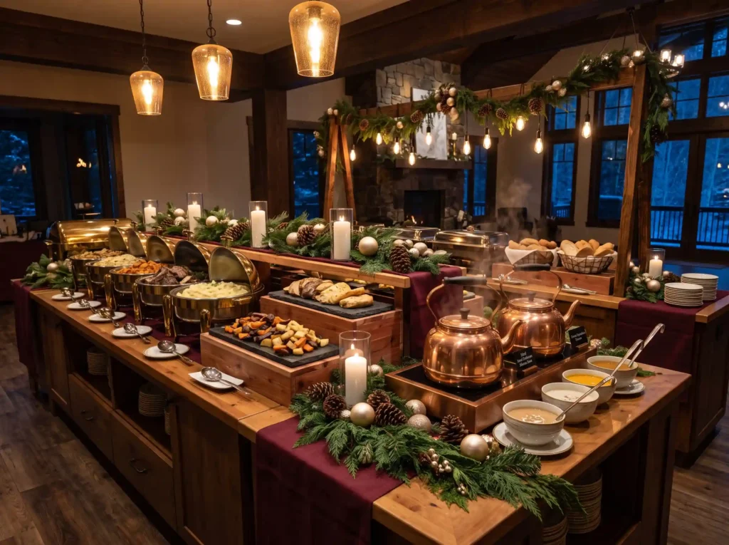 Fireside Comfort Feast Inspiration Inspired by t Winter buffet with soup kettles