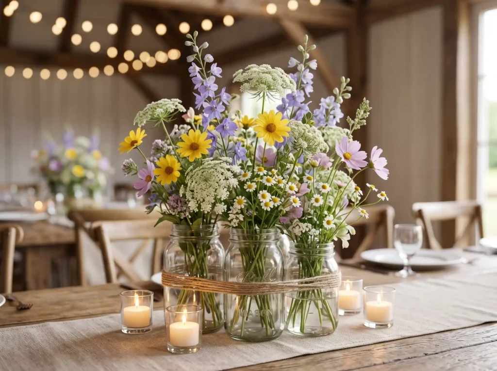 Meadow Morning Mason Collection Inspiration Insp Wildflower centerpiece mason jar… K