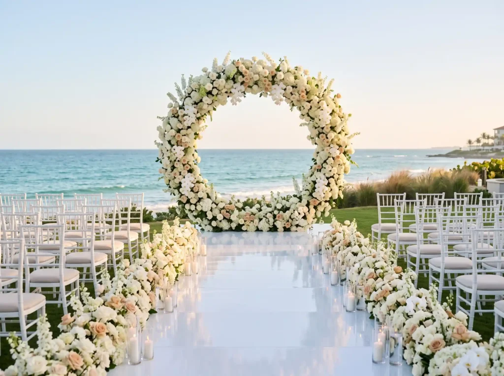 Oceanfront Floral Halo Ceremony Inspiration Insp Oceanfront floral halo ceremony K