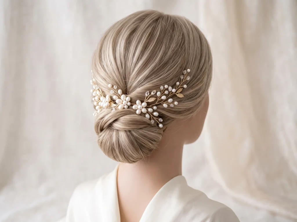 Pearl Blossom Chignon Inspiration Inspired by ti Bridal chignon with pearl vine