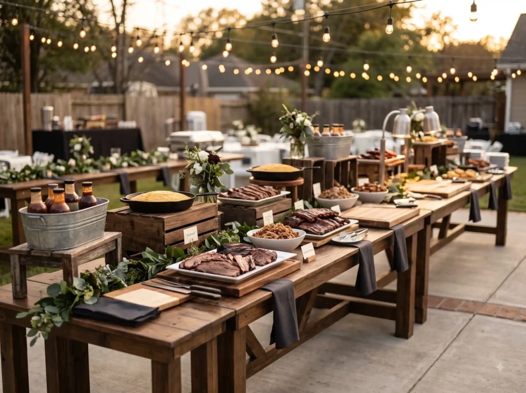 Smokehouse Feast Station Inspiration Inspired by Smokehouse feast station wedding… K