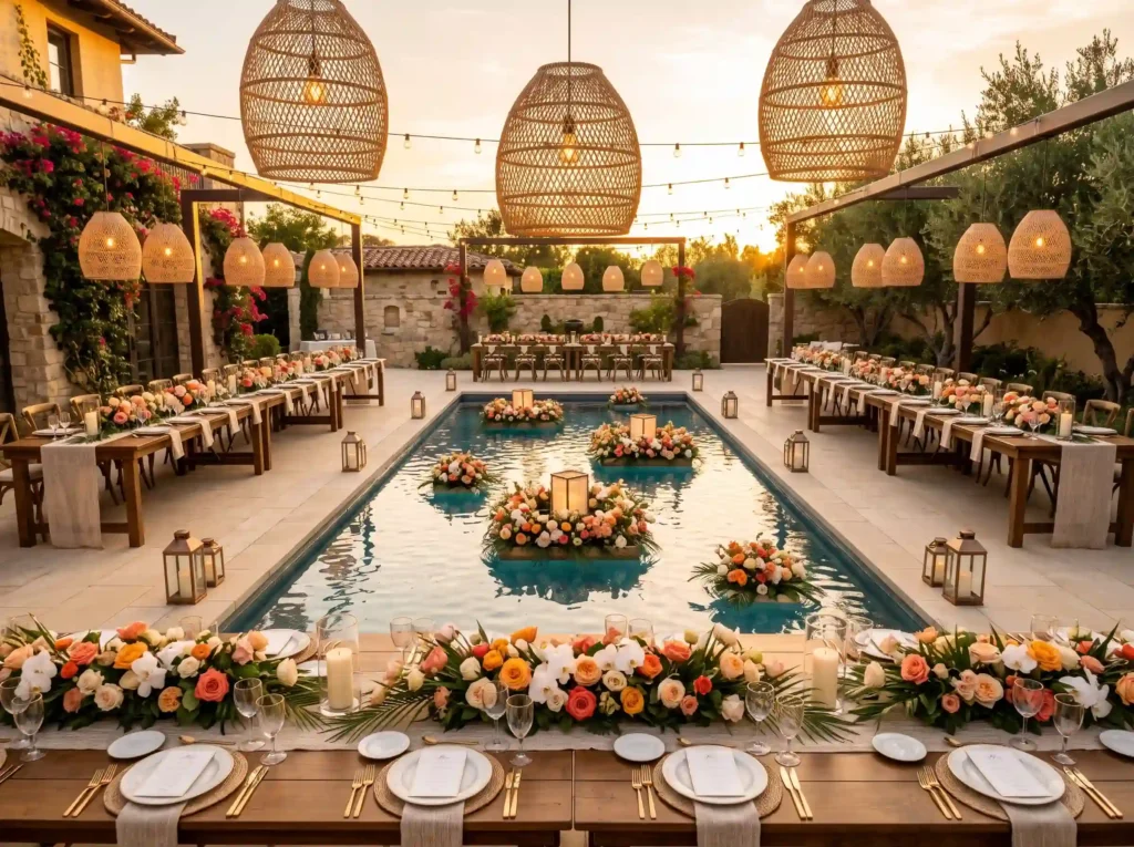 Sunset Citrus Pool Soirée Inspiration Inspired b Sunset pool wedding reception K