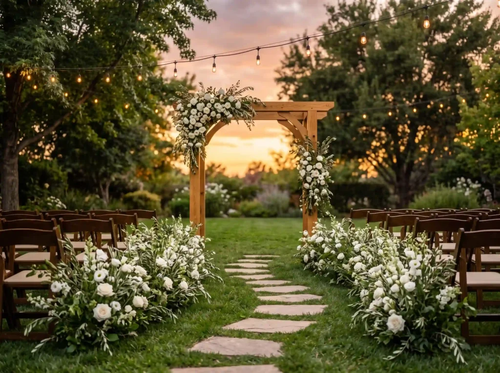 Sunset Timber Arbor Ceremony Inspiration Inspire Sunset timber arbor ceremony K