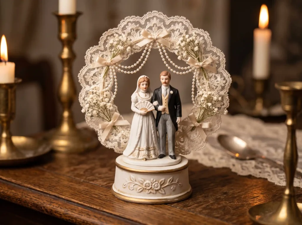 Victorian Lace Romance Inspiration Inspired by h Porcelain bride groom lace topper