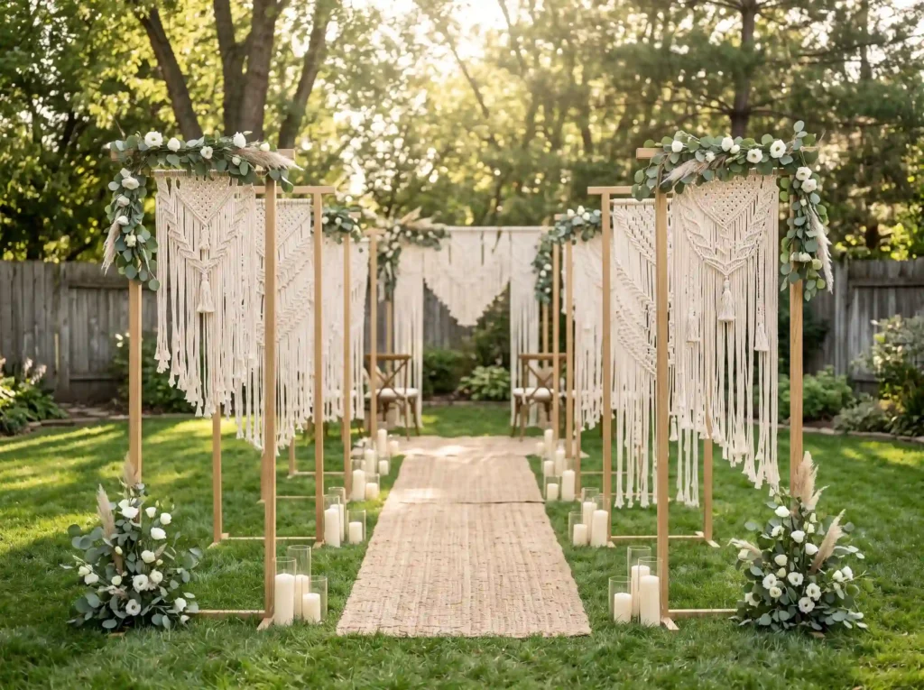 Hanging Macramé Aisle Inspiration Traditional fl Macramé aisle with eucalyptus ga…
