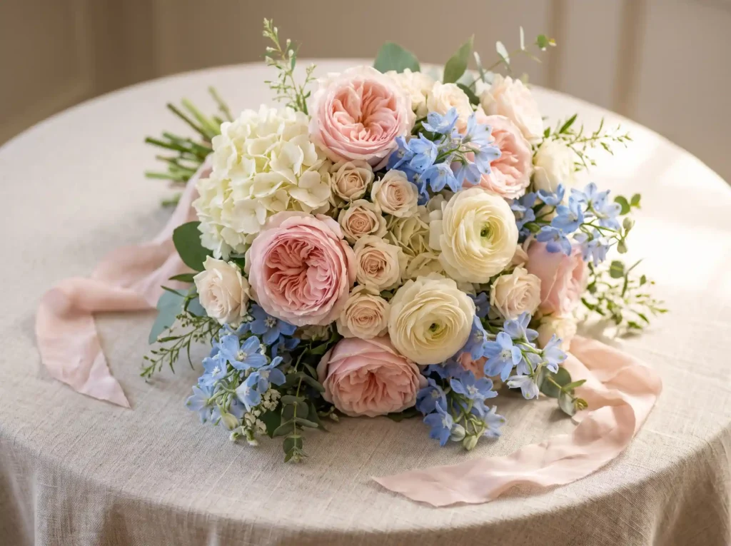 Blush Garden Romance Inspiration Soft cottage ga Blush garden romance bouquet K