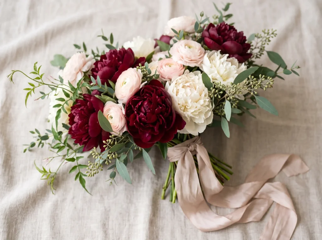 Burgundy Peony Romance Inspiration Soft garden e Burgundy peonies ivory peonies r…