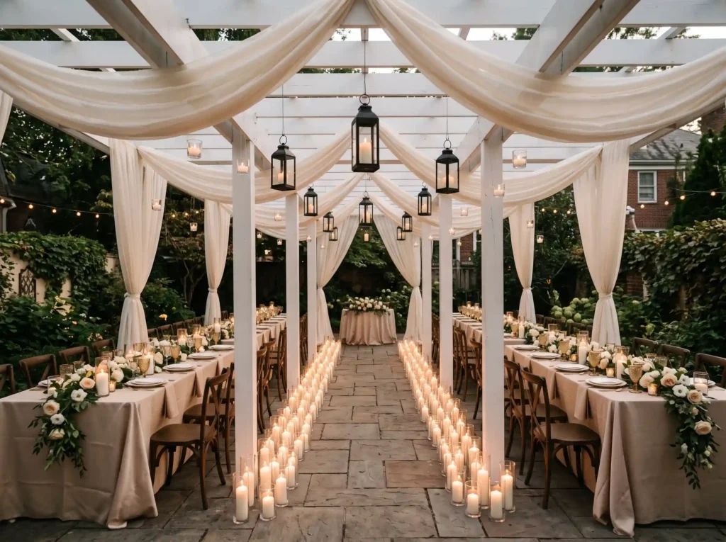 Pergola Candle Court Inspiration A cozy receptio Pergola reception with candles K
