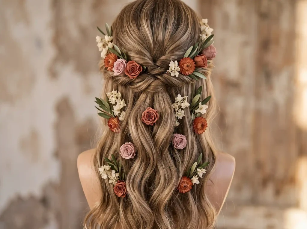 Wild Meadow Cascade Inspiration The carefree bea Wild Meadow Cascade bridal hairs…