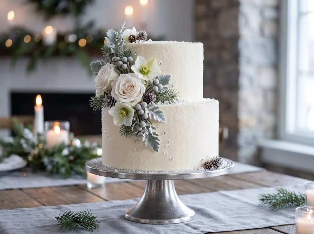 Winter Frost Elegance Inspiration Designed to c Winter wedding cake with frost