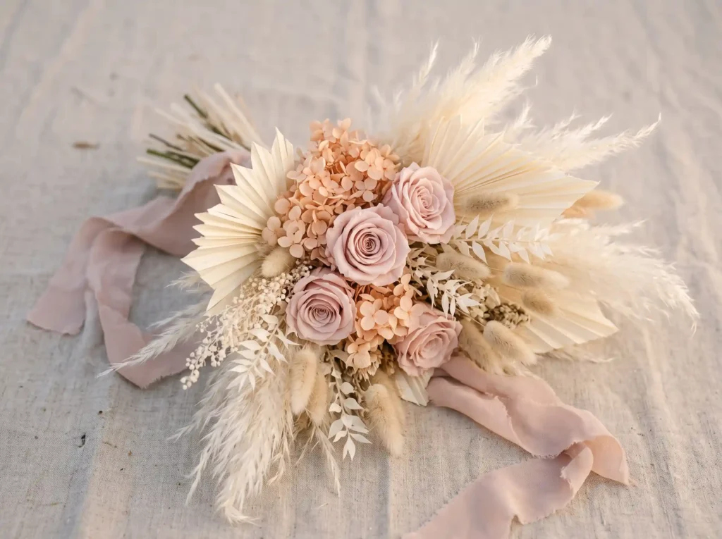 Desert Blush Whisper Inspiration Soft desert lan Dried floral bouquet blush roses