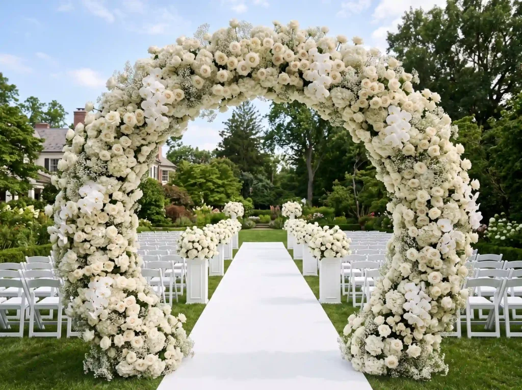Grand Floral Crescent Entrance Inspiration This Floral crescent arch wedding ent…