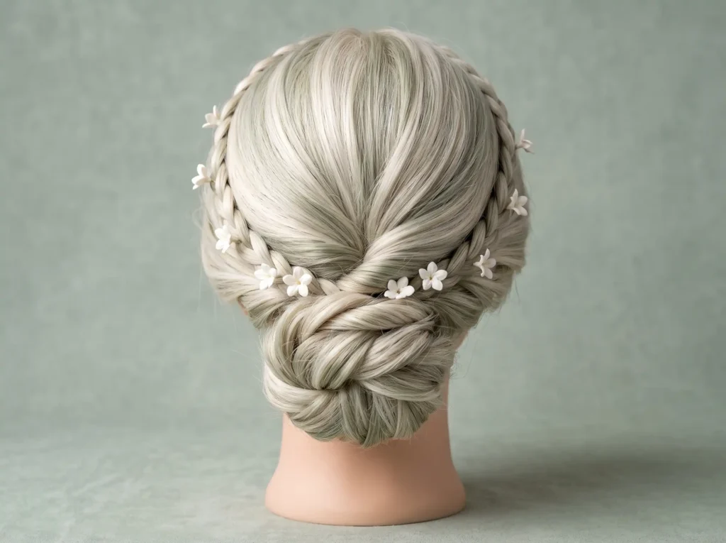 Jasmine Twist Bun Inspiration Minimal floral acc Jasmine Twist Bun bridal styling