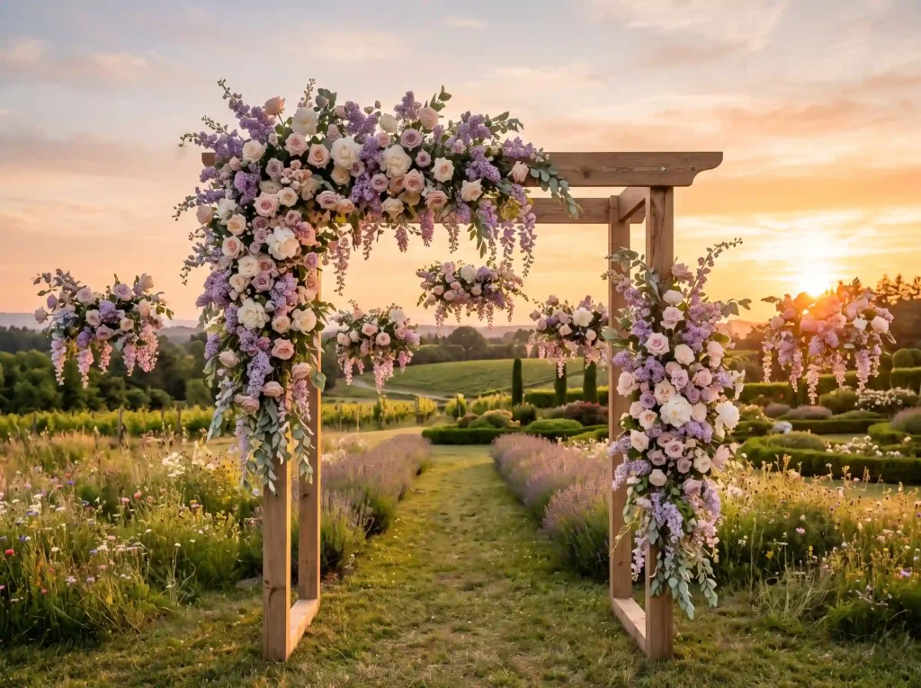 Lavender Meadow Ceremony Arch Inspiration A bloo Ceremony arch with floral decora…