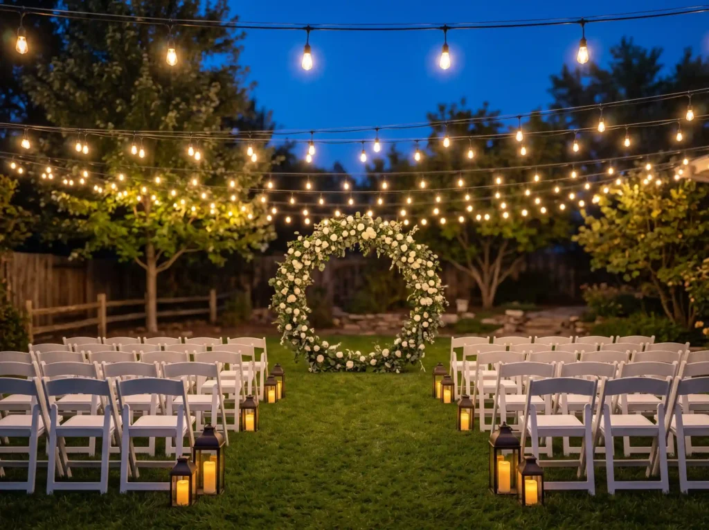 Twilight Bistro Lights Celebration Inspiration E Bistro lights backyard celebration K