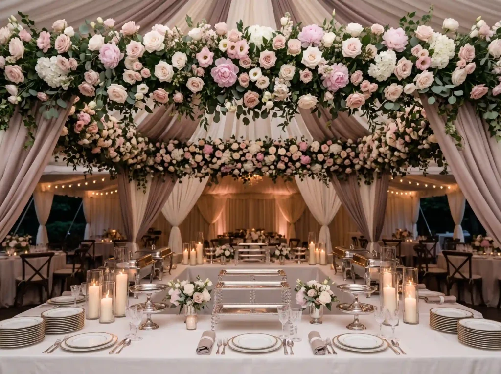 Romantic Floral Buffet Pavilion Inspiration A re Floral buffet pavilion wedding r…