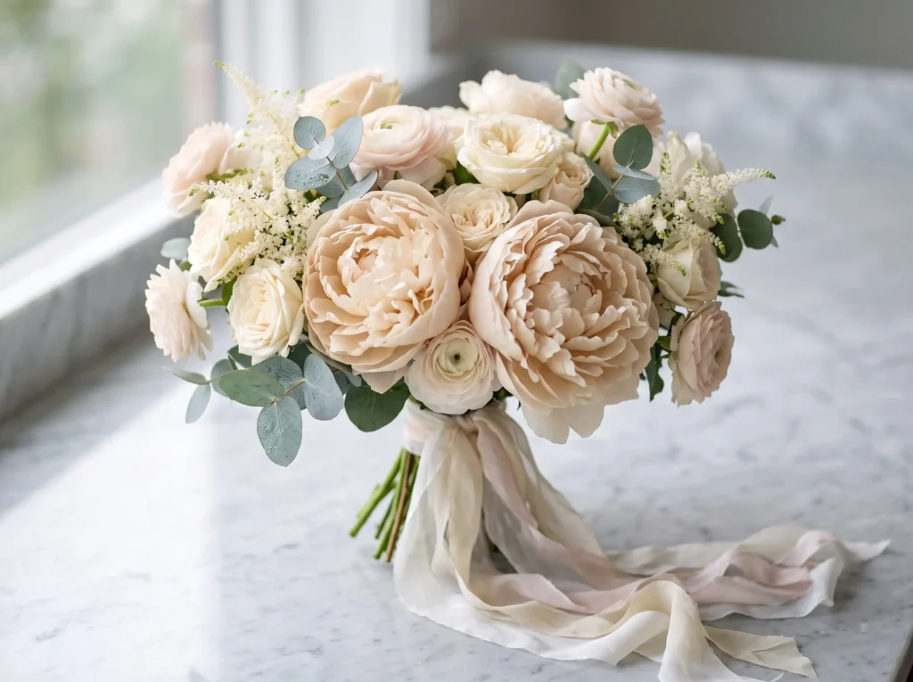 Champagne Peony Whisper Inspiration Delicate lux Champagne Peony bridal bouquet K