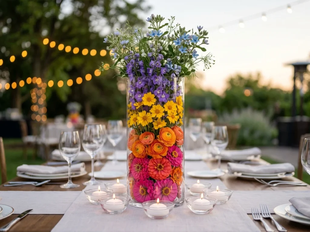Color Splash Floral Cylinder Inspiration A joyfu Floral cylinder with floating ca…