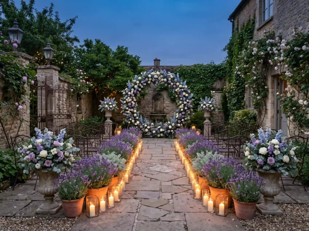 Lavender Courtyard Escape Inspiration European c Lavender backyard wedding ceremony K
