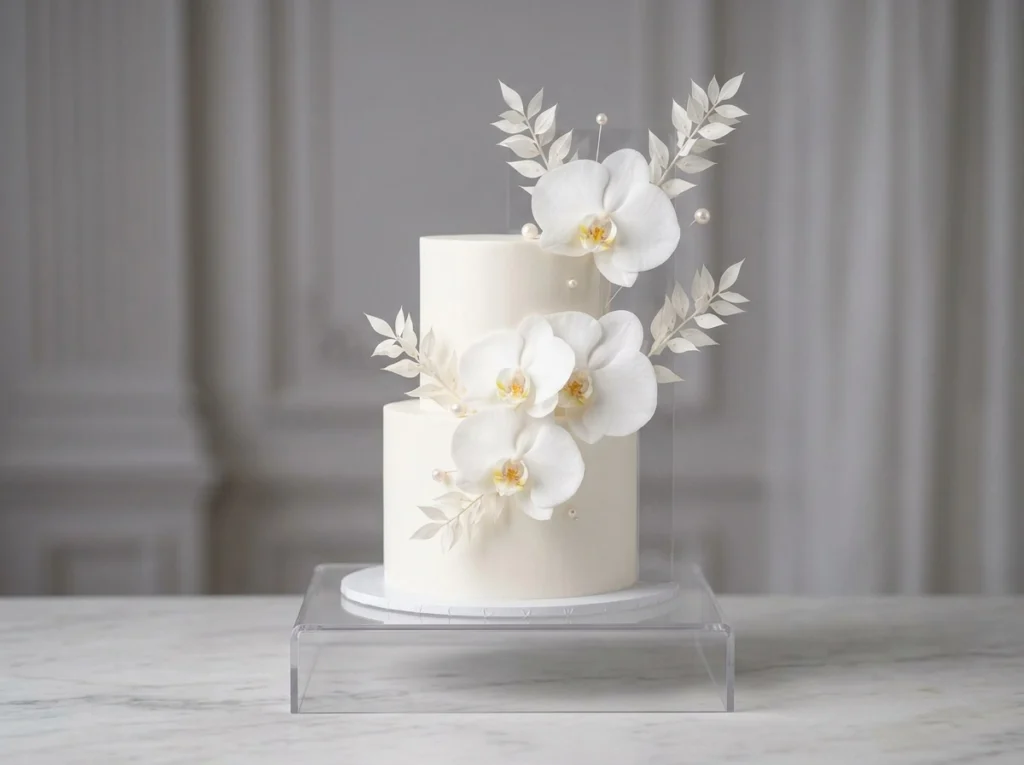 Modern White Orchid Inspiration Contemporary arc White orchid mini wedding cake