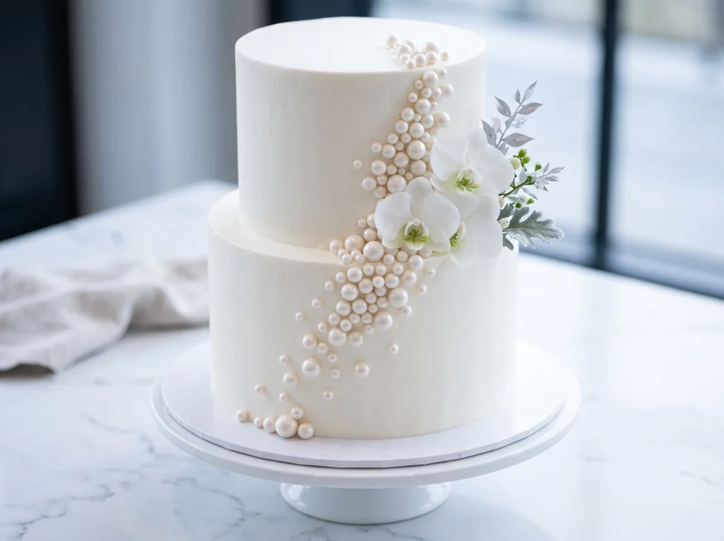 Pearl Satin Minimalism Inspiration Quiet luxury Pearl satin minimalist cake K