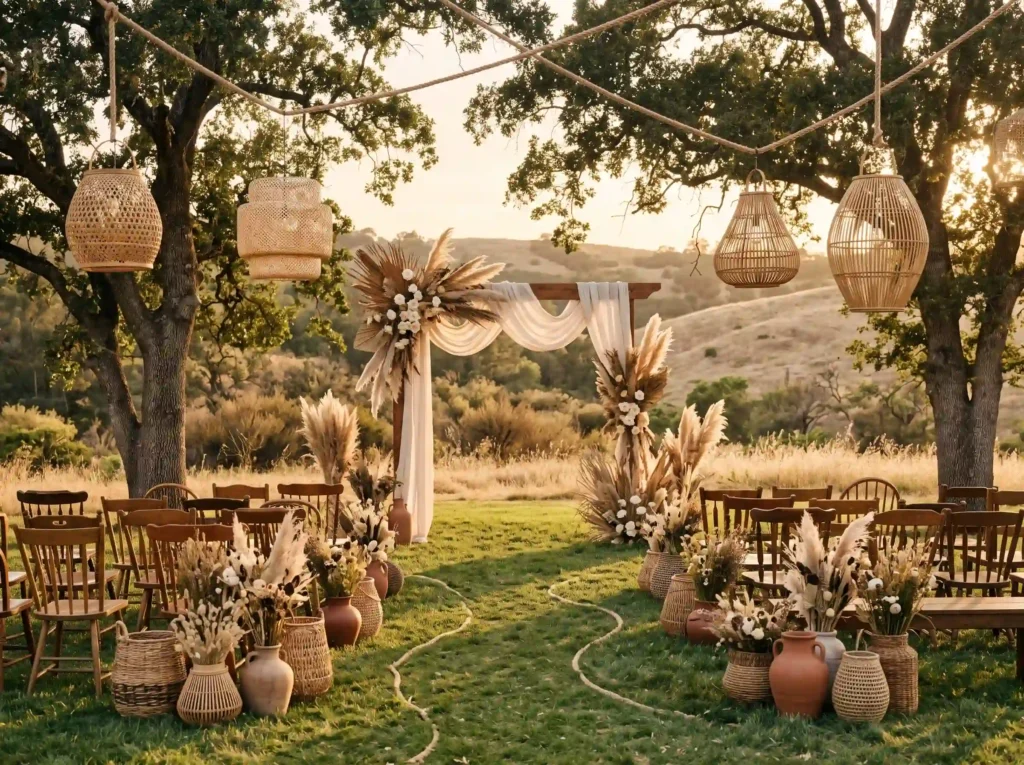 Bohemian Meadow Retreat Inspiration Natural text Bohemian meadow ceremony decorated K