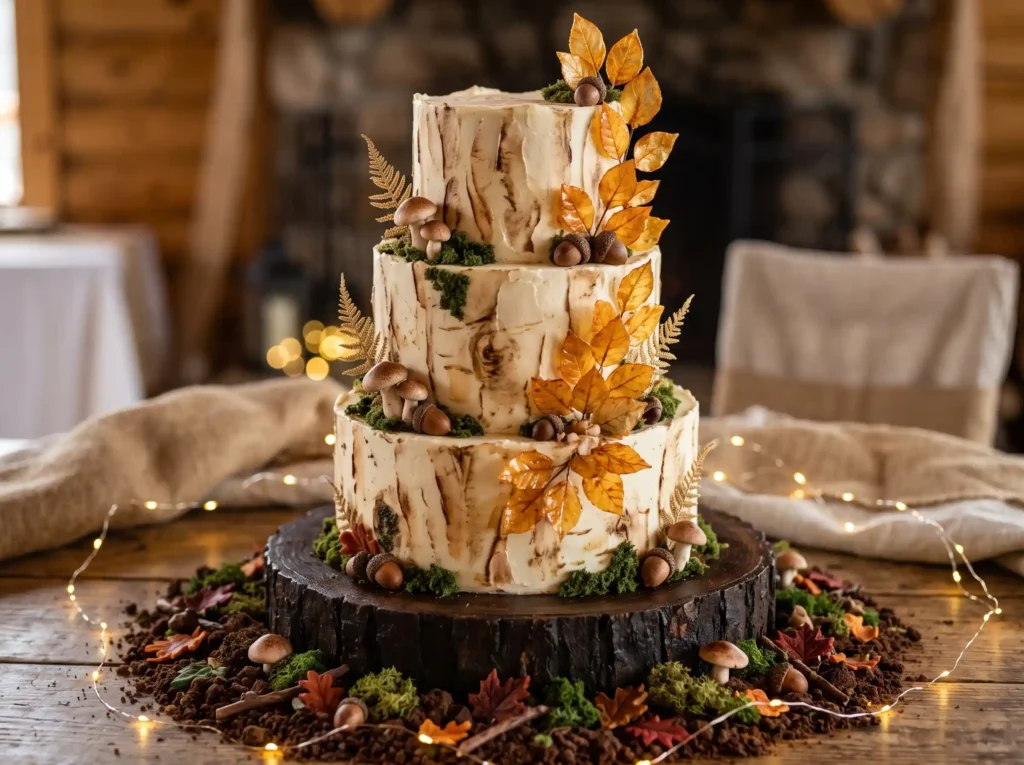 Amber Woodland Elegance Inspiration Forest trail Wedding cake with woodland details