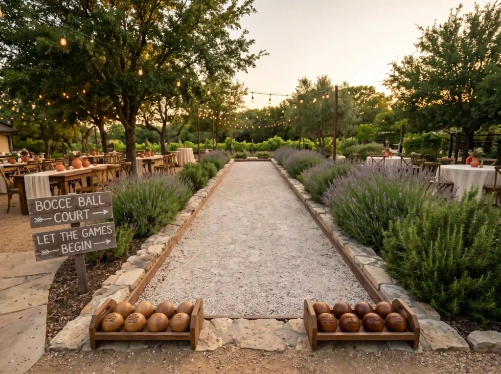 Backyard Bocce Court Inspiration Mediterranean g Bocce court with lavender borders
