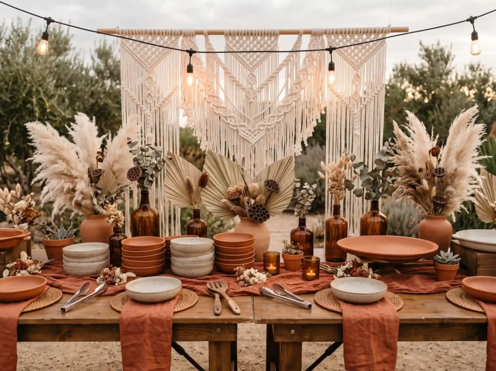 Boho Harvest Pasta Station Inspiration Free spir Boho pasta station harvest tables