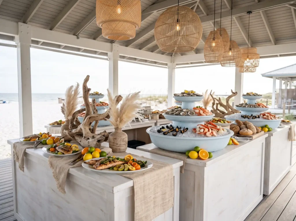 Coastal Seafood Celebration Inspiration Designed Seafood buffet coastal wedding r…