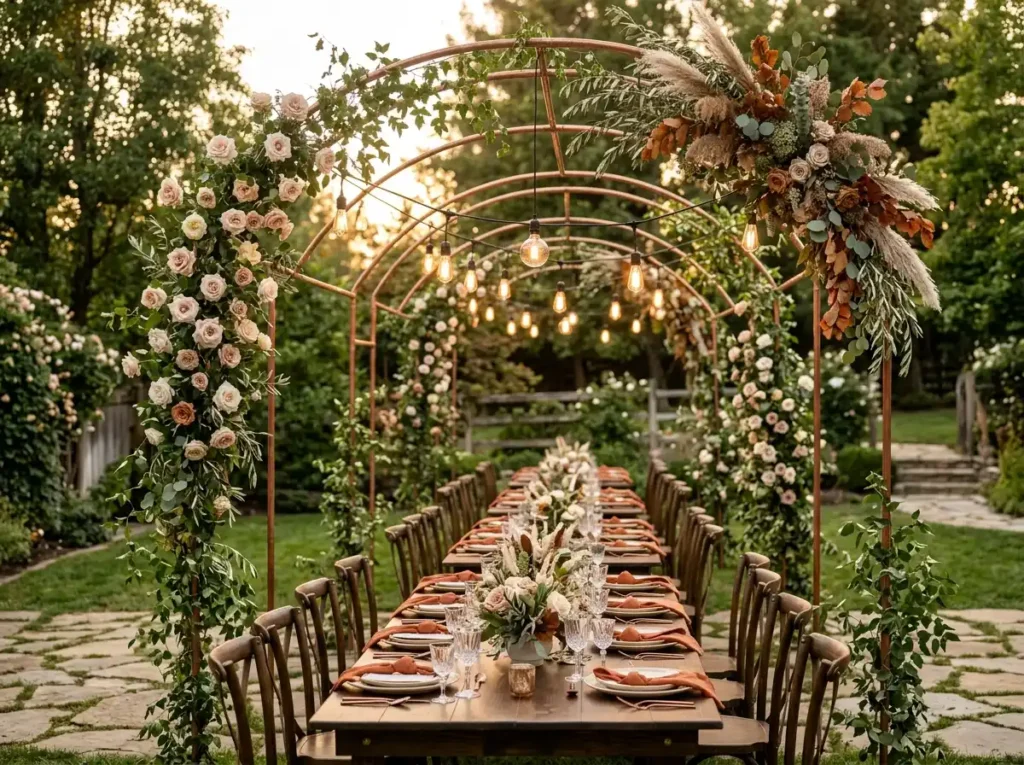 Copper arbor outdoor dining gallery
