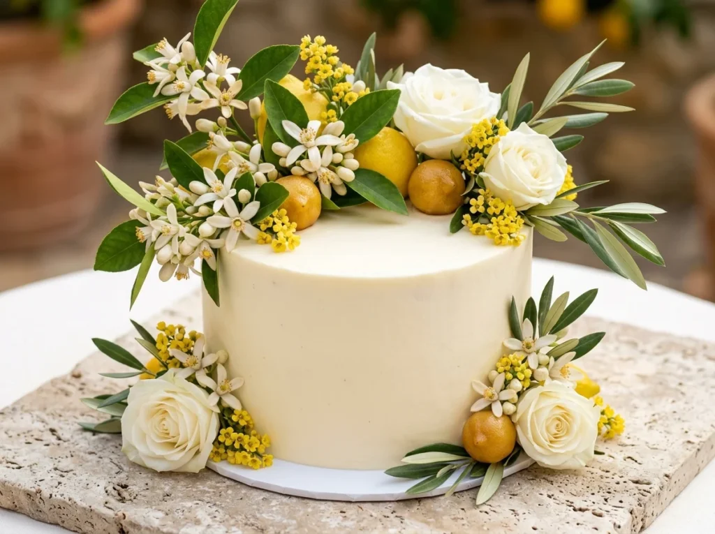 Lemon Grove Elegance Inspiration Mediterranean g Lemon wedding cake with citrus