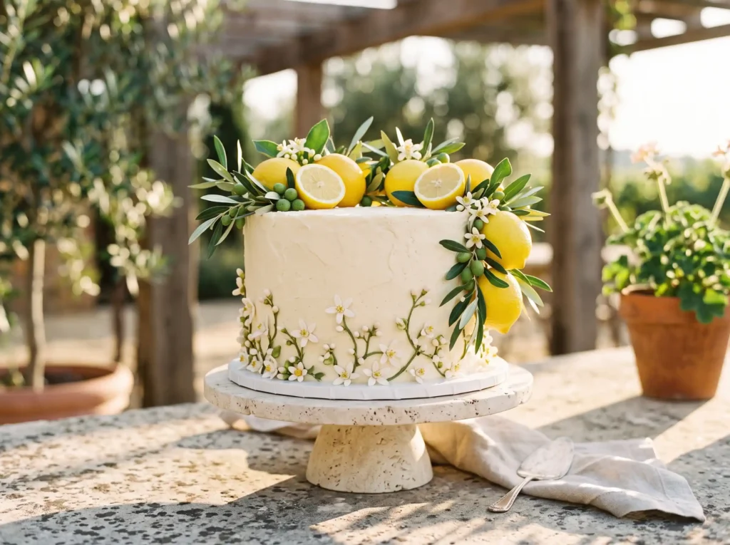 Lemon Orchard Charm Inspiration Mediterranean ga Cake with lemons olive branches