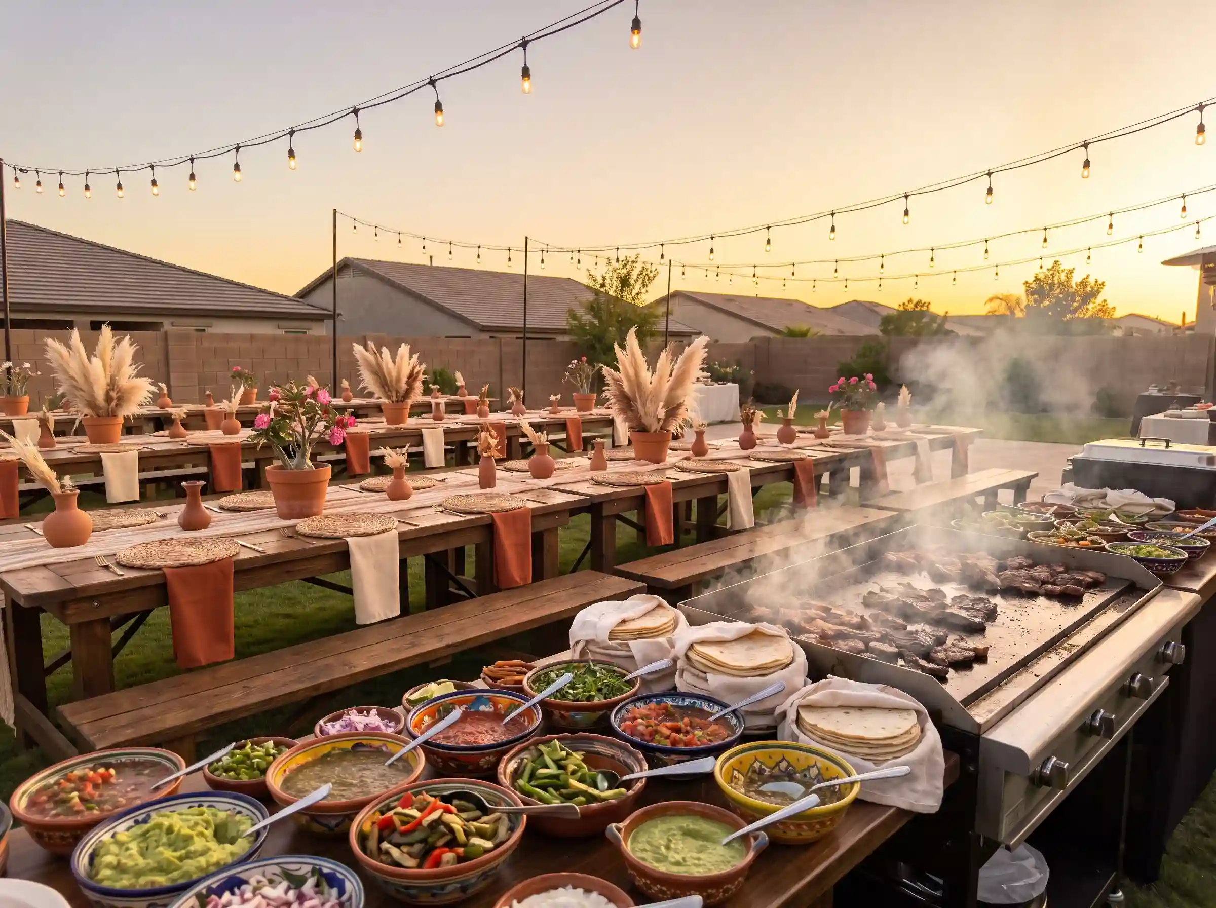 Lively Tex-Mex fiesta wedding reception with gourmet taco bar and Southwestern desert décor