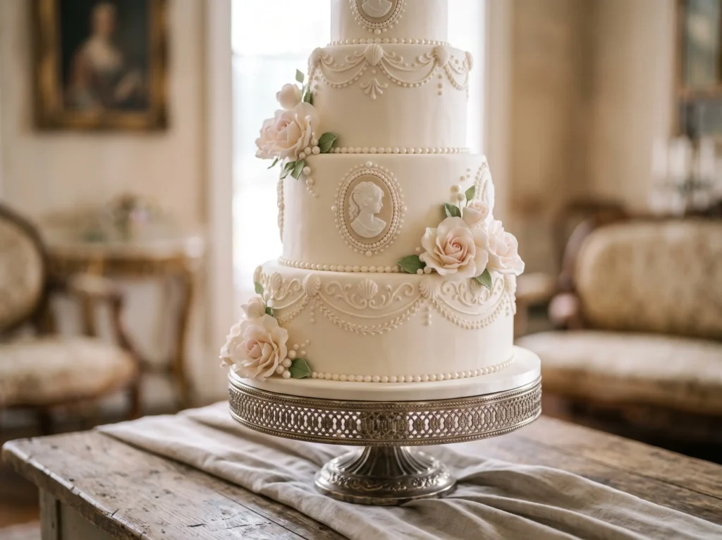 Victorian Cameo Grace Inspiration Antique cameo Wedding cake with cameo medallions