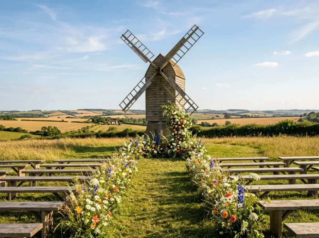 Wildflower Windmill Ceremony Inspiration Celebra Wildflower windmill ceremony bac…