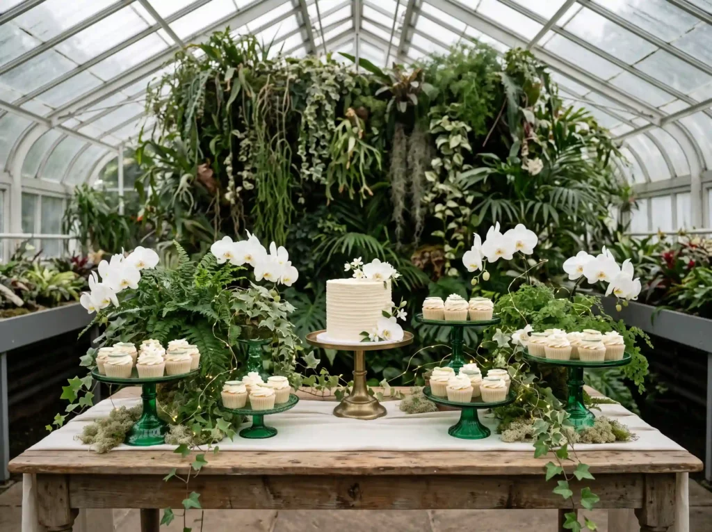 Emerald Glasshouse Romance Inspiration Designed Dessert display botanical weddin… K