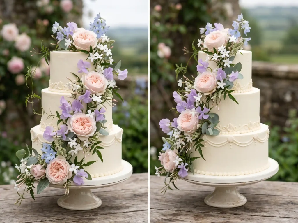 English Garden Cascade Inspiration A flourishing English Garden Cascade wedding cake