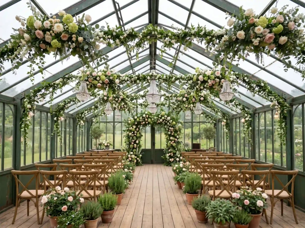 Glass Greenhouse Romance Inspiration A charming Greenhouse ceremony with floral …