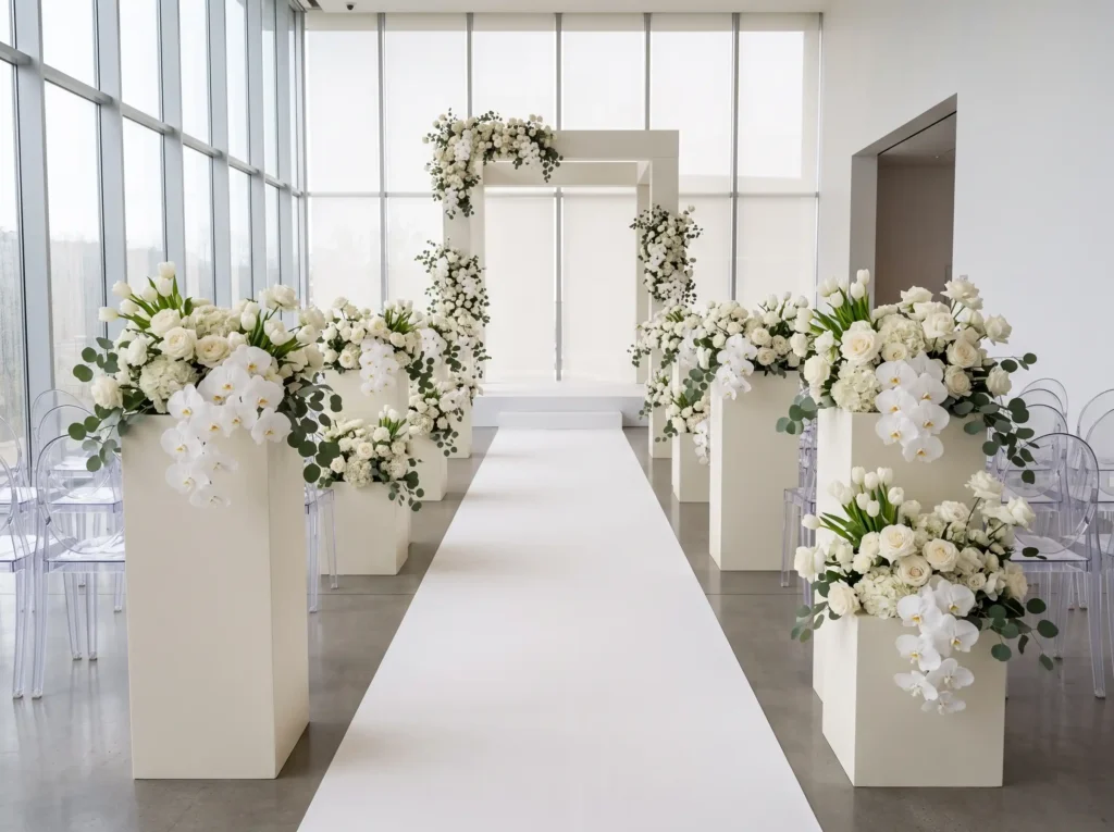 Modern White Floral Cubes Inspiration Contempora White floral cubes ceremony frame