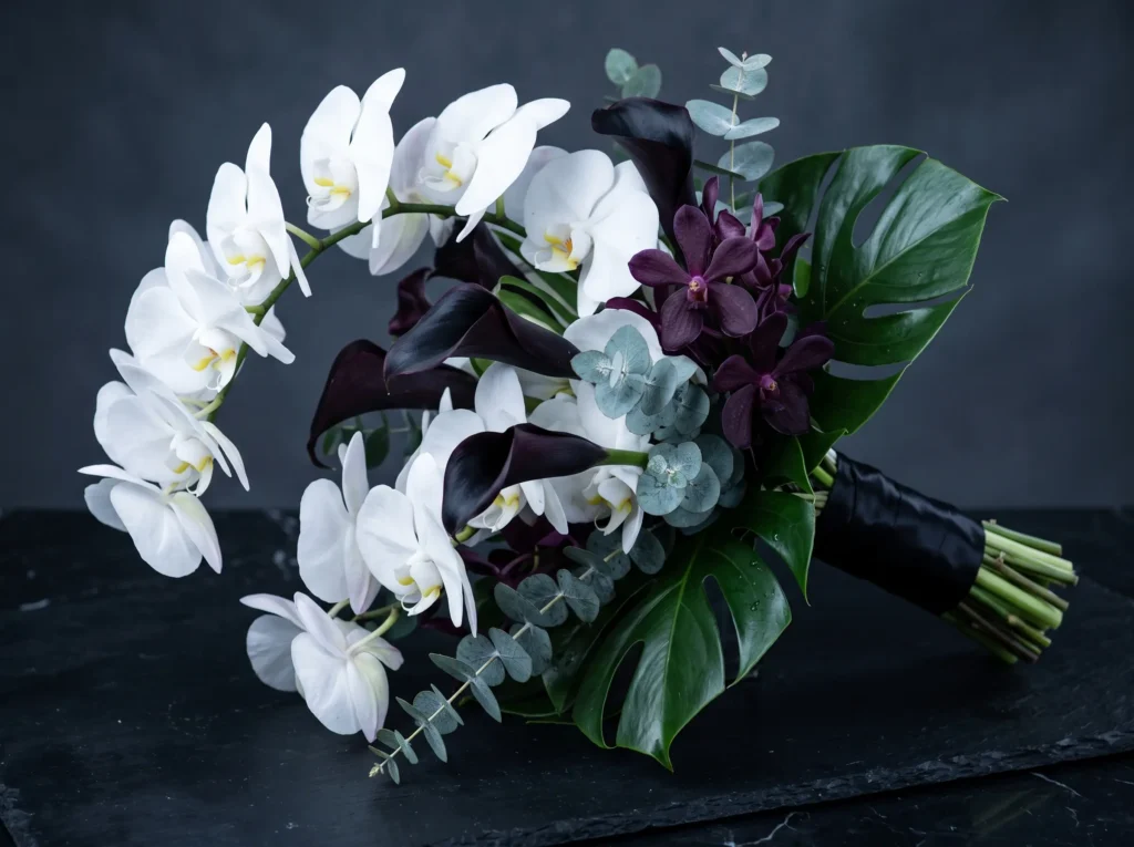 Moonlit Orchid Drama Inspiration Sleek modern lu Orchid bouquet sculptural styling K