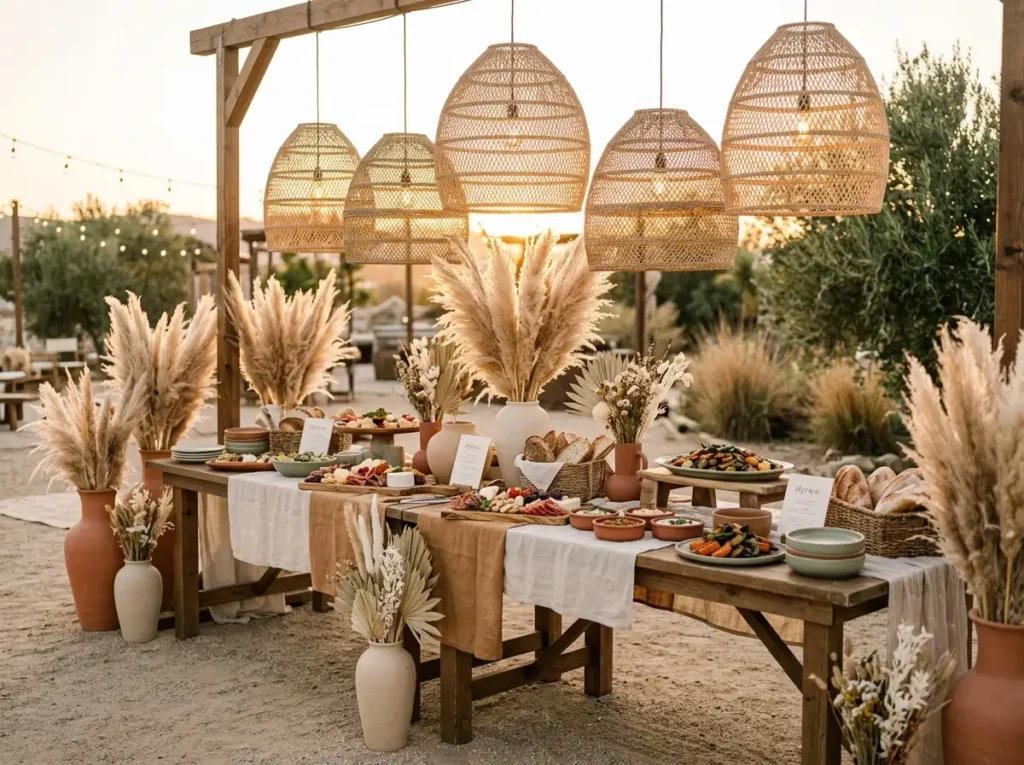 Boho pampas picnic buffet