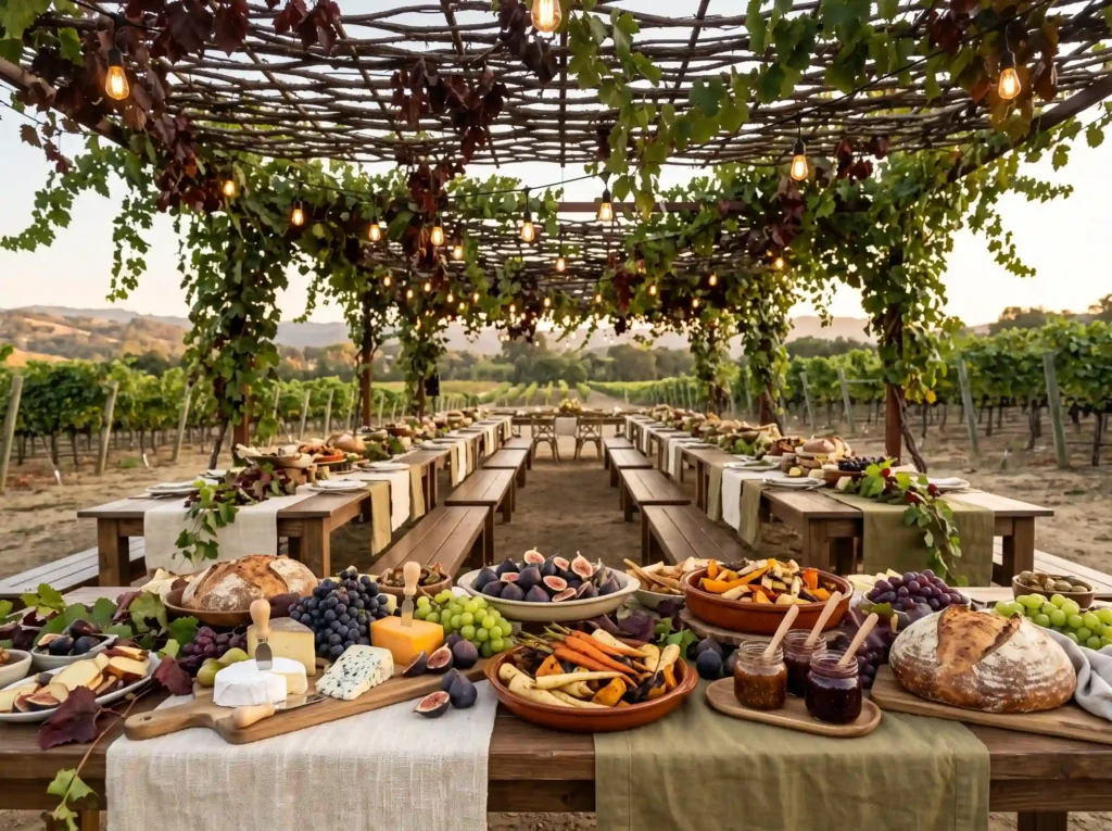 Autumn Vineyard Picnic Inspiration Vineyard harv Vineyard buffet with harvest cel…